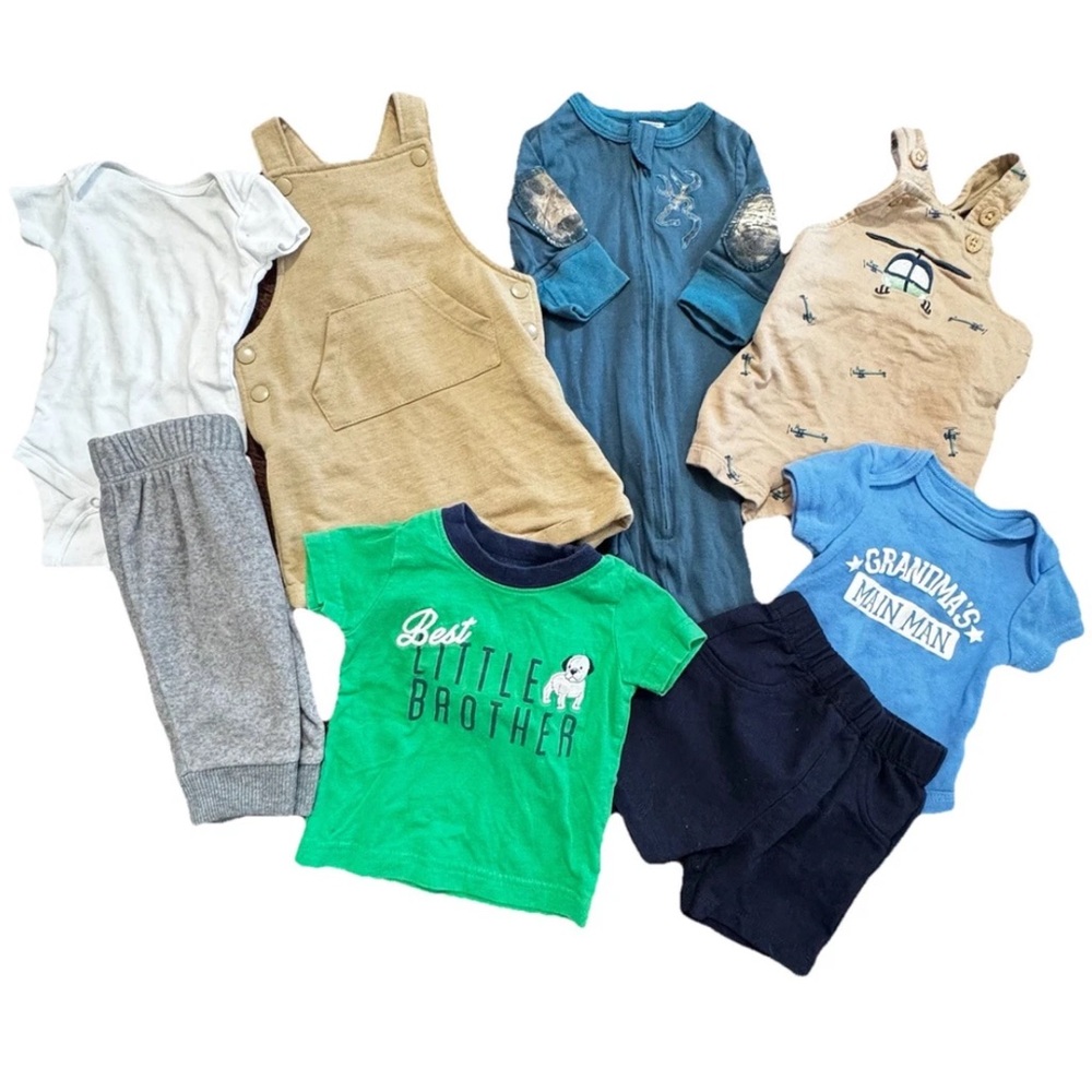 Baby Boys 0-3 Months Lot of 8 Outfits Overalls Realtree Carters Wonder Nation